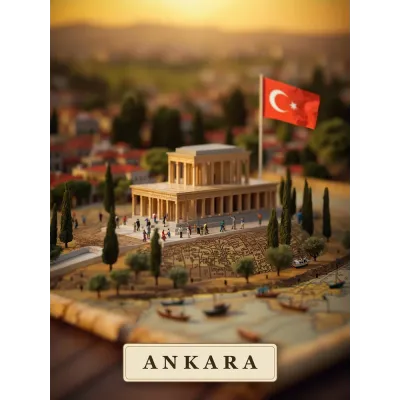 Haritadan Yükselen Ankara Minyatürü Kanvas Tablo
