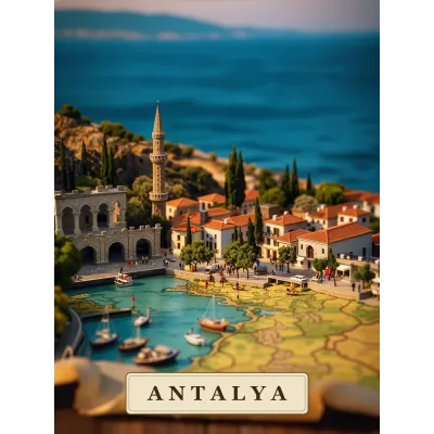 Haritadan Yükselen Antalya Minyatürü Kanvas Tablo