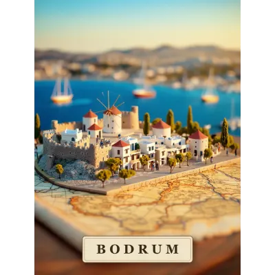 Haritadan Yükselen Bodrum Minyatürü Kanvas Tablo