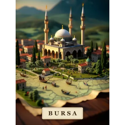 Haritadan Yükselen Bursa Minyatürü Kanvas Tablo