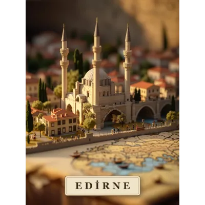 Haritadan Yükselen Edirne Minyatürü Kanvas Tablo