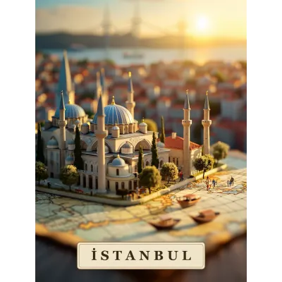 Haritadan Yükselen İstanbul Minyatürü Kanvas Tablo