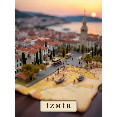 Haritadan Yükselen İzmir Minyatürü Kanvas Tablo