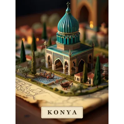Haritadan Yükselen Konya Minyatürü Kanvas Tablo