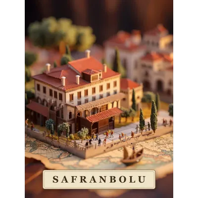 Haritadan Yükselen Safranbolu Minyatürü Kanvas Tablo