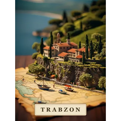 Haritadan Yükselen Trabzon Minyatürü Kanvas Tablo