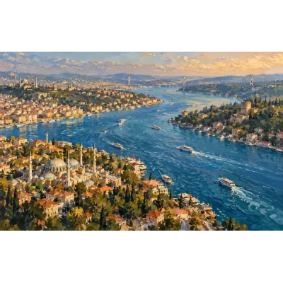 Havadan İstanbul Boğazı Kanvas Tablo