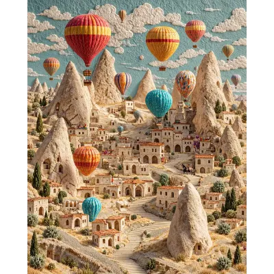 Kapadokya Balonları Kabartma Kanvas Tablo
