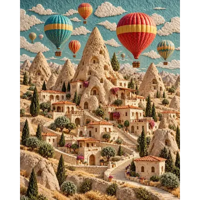 Kapadokya Balonları Kabartma II Kanvas Tablo