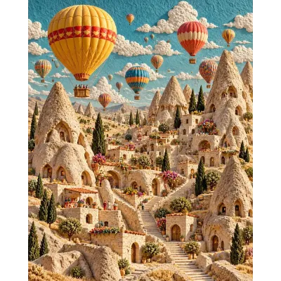 Kapadokya Balonları Kabartma III Kanvas Tablo