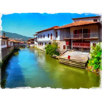 Nehir Kenarında Osmanlı Evleri Kanvas Tablo