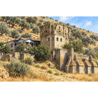 Zeytinlikte Taş Kale Kalıntısı Kanvas Tablo