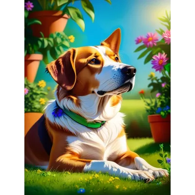 Bahçede Tembel Köpek Kanvas Tablo