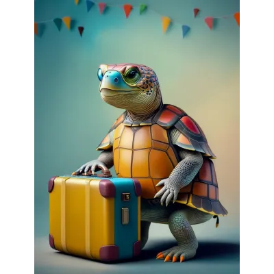Bavullu Gezgin Kaplumbağa Kanvas Tablo