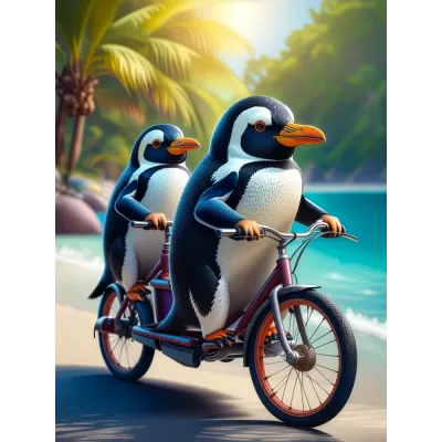 Bisikletçi Penguenler Kanvas Tablo