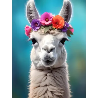 Çiçek Taçlı Lama Kanvas Tablo