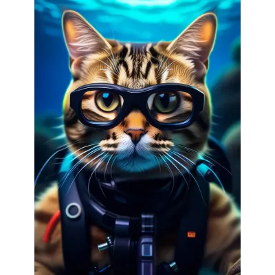 Dalgıç Kedi Kanvas Tablo