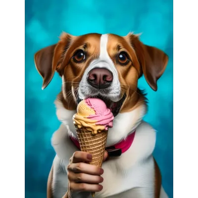Dondurma Yiyen Köpek Kanvas Tablo