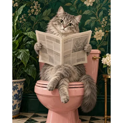 Gazete Okuyan Kedi Kanvas Tablo