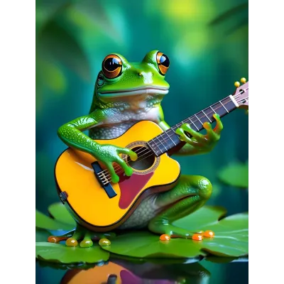 Gitar Çalan Kurbağa Kanvas Tablo