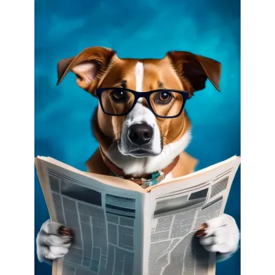 Gözlüklü Gazete Okuyan Köpek Kanvas Tablo