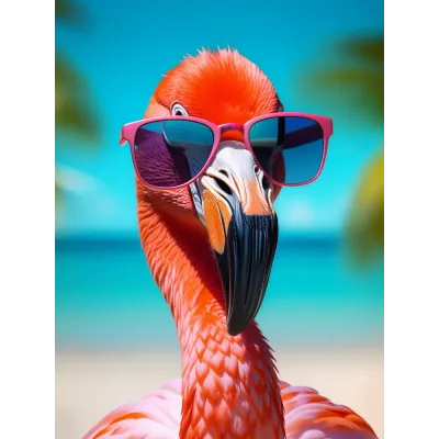 Güneş Gözlüklü Flamingo Kanvas Tablo