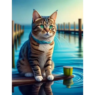 İskelede Kedi Kanvas Tablo