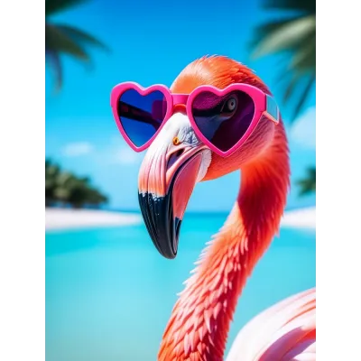 Kalp Gözlüklü Flamingo Kanvas Tablo