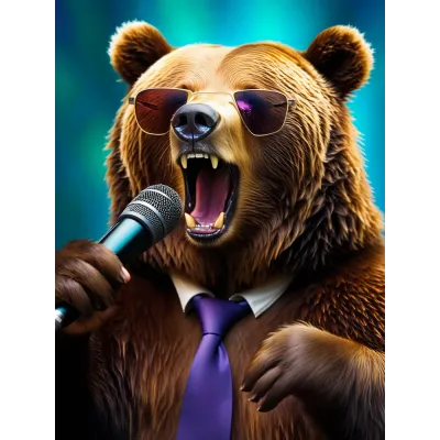 Karaoke Yapan Ayı Kanvas Tablo