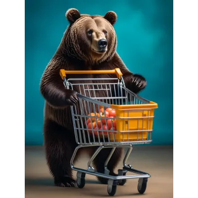 Market Alışverişi Yapan Ayı Kanvas Tablo