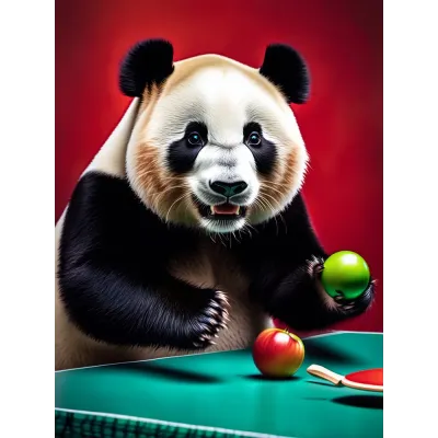 Masa Tenisi Oynayan Panda Kanvas Tablo