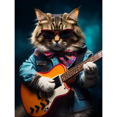 Rock Yıldızı Kedi Kanvas Tablo