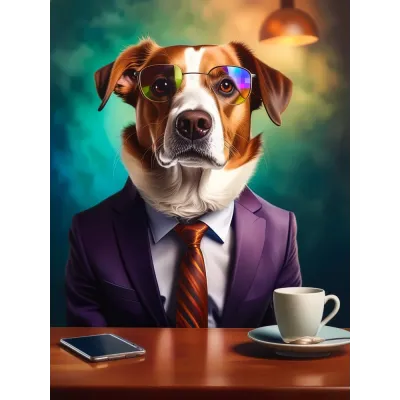 Takım Elbiseli Köpek Kanvas Tablo
