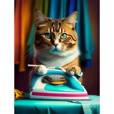 Ütü Yapan Kedi Kanvas Tablo
