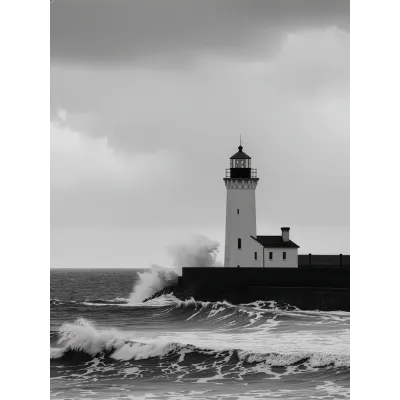 Minimal Siyah Beyaz Deniz Feneri Kanvas Tablo