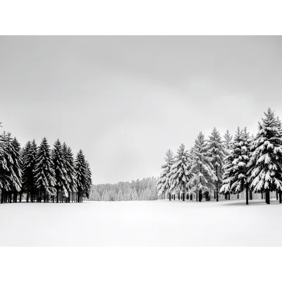 Minimal Siyah Beyaz Kar Altında Orman Kanvas Tablo
