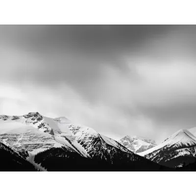 Minimal Siyah Beyaz Karlı Dağlar Kanvas Tablo