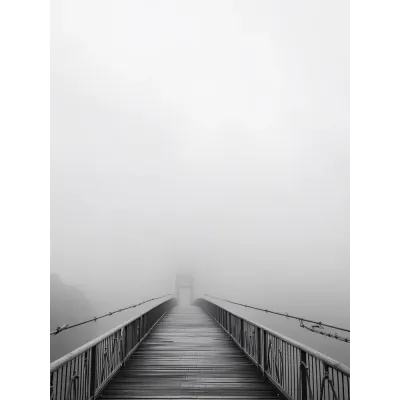 Minimal Siyah Beyaz Sisli Köprü Kanvas Tablo