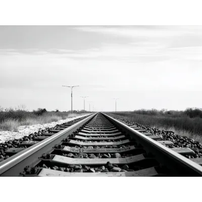 Minimal Siyah Beyaz Tren Rayları Kanvas Tablo