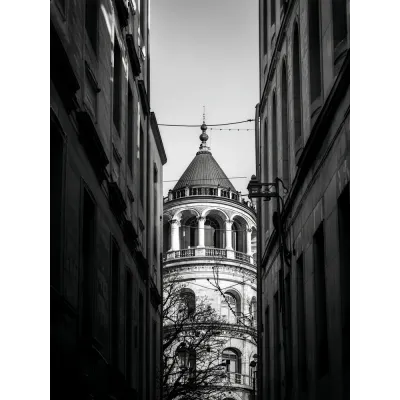 Siyah Beyaz Galata Kulesi Kanvas Tablo