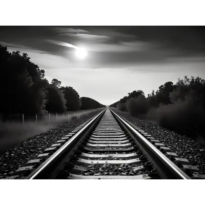 Siyah Beyaz Tren Rayları Kanvas Tablo