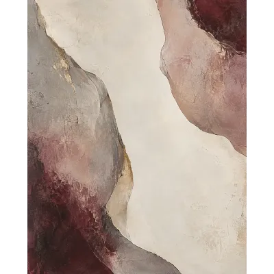 Bordo Krem Gri Organik Soyut Kanvas Tablo