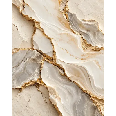 Fildişi Altın Kintsugi Kanvas Tablo