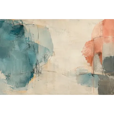 Turkuaz Mercan Bej Minimal Soyut Kanvas Tablo