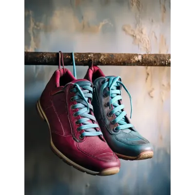 Bordo Mavi Bağcıklı Spor Ayakkabılar Kanvas Tablo
