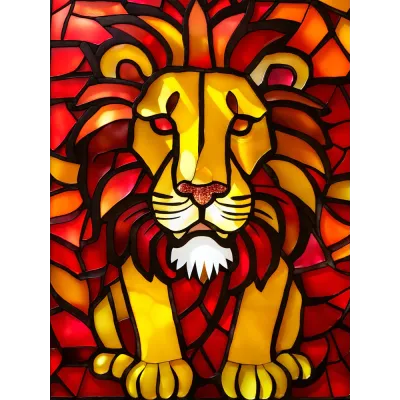 Sarı Kırmızı Aslan Mozaik Maskot Kanvas Tablo