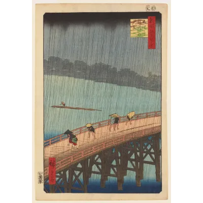 Hiroshige Ohashi Köprüsünde Ani Sağanak Kanvas Tablo