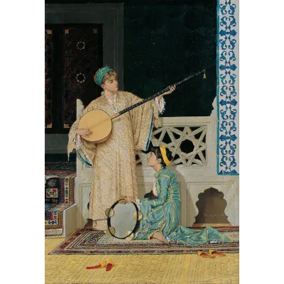Osman Hamdi Bey İki Müzisyen Kız Kanvas Tablo