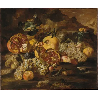 Abraham Brueghel Manzarada Narlar ve Meyveler Kanvas Tablo