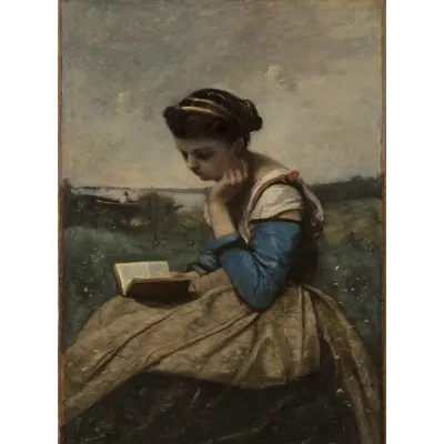 Camille Corot Kitap Okuyan Kadın Kanvas Tablo